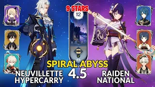 4.5 Spiral Abyss│Neuvillette Hypercarry & Raiden National | Floor 12 - 9 Stars | Genshin Impact