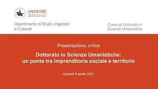 Presentazione del Dottorato in Scienze Umanistiche: un ponte tra imprenditoria sociale e territorio