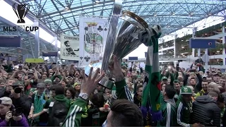 The Portland Timbers arrive at PDX with the MLS Cup in front of huge crowds