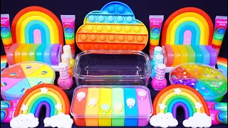 "Rainbow Cloud" Slime. Mixing Makeup into clear slime! 🌈ASMR🌈#satisfying  #슬라임 (178)