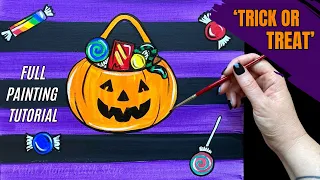 🍭EP181- 'Trick or Treat' Halloween acrylic painting tutorial with cute jack-o-lantern bucket