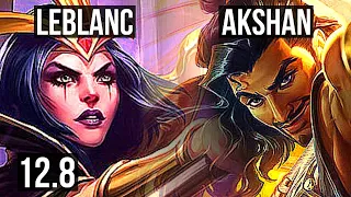 LEBLANC vs AKSHAN (MID) | Rank 5 LeBlanc, 9/1/6, 1.2M mastery, Godlike | EUW Challenger | 12.8