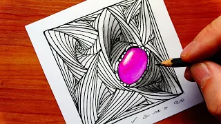 Drawing 3D Gemstone Illusion - Zentagle Pattern - By Vamos