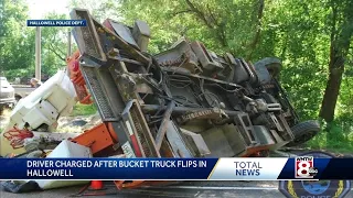 Bucket truck loses axle, rolls over in Hallowell