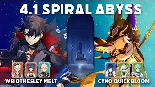 4.1 Spiral Abyss, C1 Wriothesley Melt and C0 Cyno Quickbloom w/ C3 Baizhu! | Genshin Impact