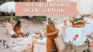 SET UP A LUXURY BOHO PICNIC WITH ME | "will you be my girlfriend?" romantic beach proposal picnic