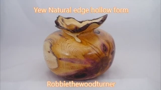 Woodturning a yew natural edge hollow Form