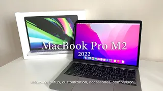 MacBook Pro 2022 M2 13” aesthetic unboxing | setup, customization, accessories, comparison