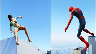 GTA 5 Shiranui Mai & Spiderman Jumping Off Highest Buildings (Euphoria Physics/Ragdolls/Parkour)#183