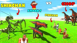 4 vs 4 in ANIMAL REVOLT BATTLE SIMULATOR | SHINCHAN vs CHOP vs PINCHAN vs AMAAN TEAM Dinosaur Game