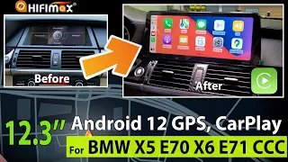 12.3 inch BMW X5 X6 E70 E71 Android 12 GPS navigation screen upgrade Apple Carplay +Android Auto!