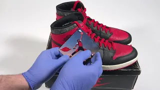 Black and Red Vintage Original Nike Air Jordan 1 High From 1985 Banned Bred