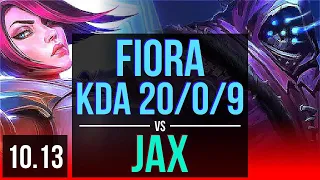 FIORA vs JAX (TOP) | KDA 20/0/9, 3 early solo kills, Triple Kill, Legendary | TR Diamond | v10.13