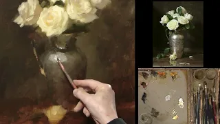 Time lapse Painting White Roses in a Silver Vase with Elizabeth Robbins