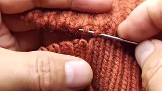 How to repair the hole in the sweater (The butt joint of fisherman's rib and single thread)