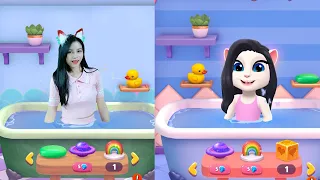 Imitate Angela Take a Clean Bath | My Talking Angela 2 In The Real Life Part 100