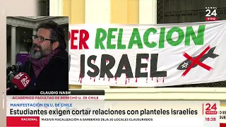 Manifestación en Universidad de Chile: estudiantes exigen cortar relaciones con planteles israelíes