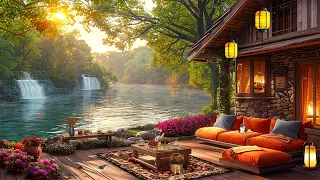 Spring Morning in Cozy Porch Ambience with Smooth Piano Jazz Music ☕Relaxing Jazz Instrumental Music