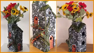 Building fairy stone home for my flowers | Cardboard and Clay Vase
