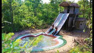 Build Two Story Mud House With Twin Water Slide And Build Swimming Pool In Front Of House (full)