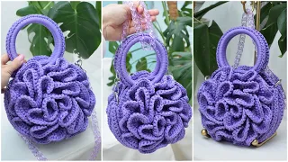 Floral Pattern Handbag Peony Bag Round Bag Crochet Polyester Cord