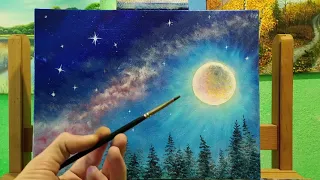 Как легко нарисовать луну маслом|для начинающих|Oil Painting moon oil#как нарисовать#луну #часть 2