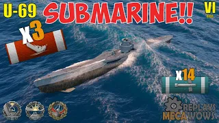 Submarine U-69 3 Kills & 66k Damage | World of Warships Gameplay