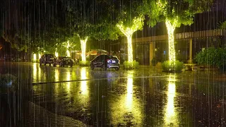 Night Thunderstorm in City | Real Heavy Rain & Very Strong Thunder on Street | White Noise for Sleep