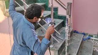 Stainless Steel Staircase Railing Full Installation Process | how to make steel stair railing design