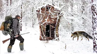 Spending the Night in a Log Cabin During a Snowstorm. Cozy Tree House. City Escape!