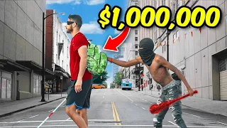 BlindMan walking in the hood with a $1,000,000 clear backpack!