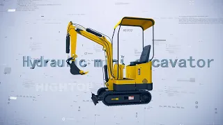 Detailed display video of 1 ton hydraulic mini excavator produced by Hightop Machinery Group