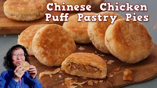 Chinese Chicken Puff Pastry Pies: crispy, quickly browned in the pan then baked in the oven