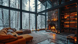 Winter Forest Ambience | Snowfall & Cozy Fireplace for Restorative Sleep | ASMR Sounds for Relaxing