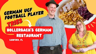 German UCF Football Player Tries Food from Hollerbach’s German Restaurant in Sanford, FL