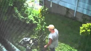 Neighbor Having a Really Bad Day Mowing Lawn   Video