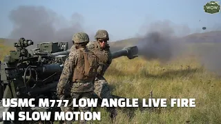 USMC M777 Howitzer Low Angle Live Fire in Slow Motion