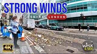 Central London Walk as Storm Strong Winds - London Tour Walkin in The Wind Ambience ASMR Video 4K