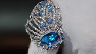 Aquamarine diamond butterfly ring, Blue Marquise Diamond Cut Ring, Marquise Cut Engagement Ring
