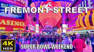 [4K HDR] Fremont Street Las Vegas Walking Tour | Super Bowl Weekend | Feb 2024