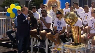 Steph Curry, Kevin Durant and Draymond Green speak before Warriors’ championship parade