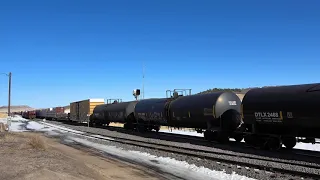 Long BNSF freight train heads towards Palmer Lake, Colorado