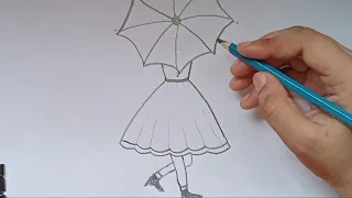 How to draw a girl with umbrella | Easy girl drawing for pencil sketch |  ছবি আঁকা শিখুন সহজেই