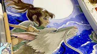 Painting Chihiro and Haku from Spirited away watercolors