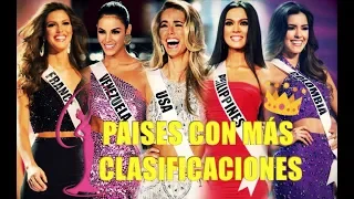 MISS UNIVERSE TOP 15 - Paises con mas Clasificaciones