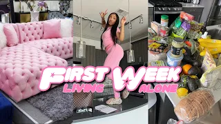 FIRST WEEK LIVING ALONE: BUYING A NEW COUCH + ORGANIZING + GROCERY HAUL + MORE!