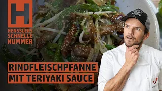 Schnelles Rindfleischpfanne mit Sojasprossen und Teriyaki Sauce Rezept von Steffen Henssler