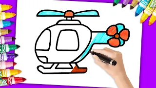 Helicopter Drawing Painting & Coloring for Kids and Toddlers |How To Draw A cute Helicopter for kids