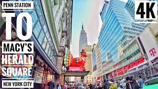 ⁴ᴷ⁶⁰ Penn Station to Macy's Herald Square, Manhattan, New York City Walking Tour