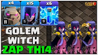 TH14 Golem Witch Zap for War | Best Th14 Golem Witch Spam Attack Strategy - Clash of Clans